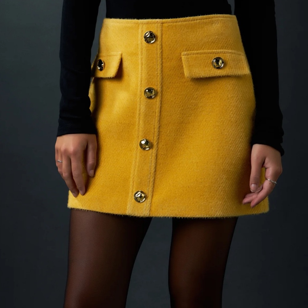 English Factory Yellow Button-Front Mini Skirt